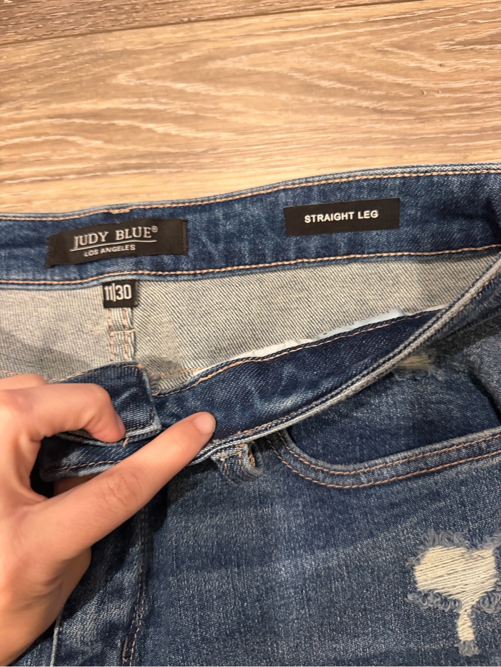 Judy Blue Medium Wash Distressed Straight Leg Jeans - Picture 3 of 4